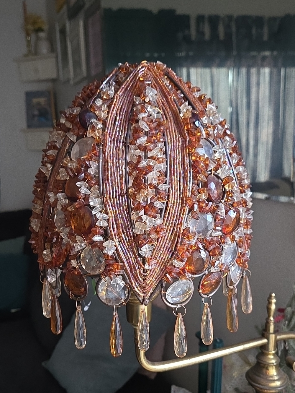 Vintage Beaded Amber Crystal Lamp Shade